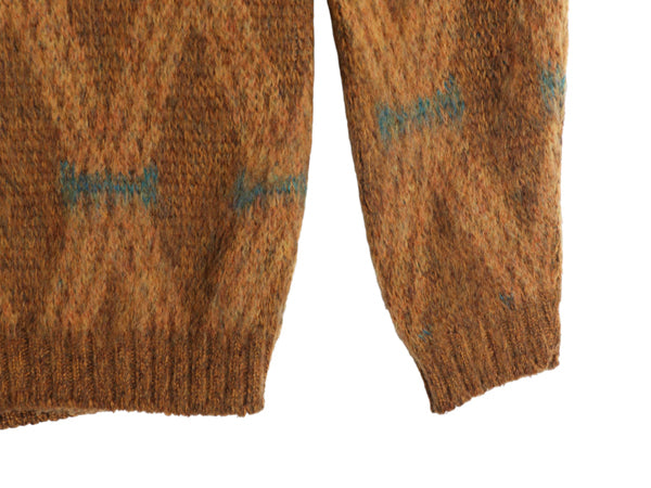 60s 70s ★ McBriar 総柄 ウール シャギー ニット カーディガン メンズ M 古着 ヴィンテージ セーター 毛長 前開き グランジ ポケット付き