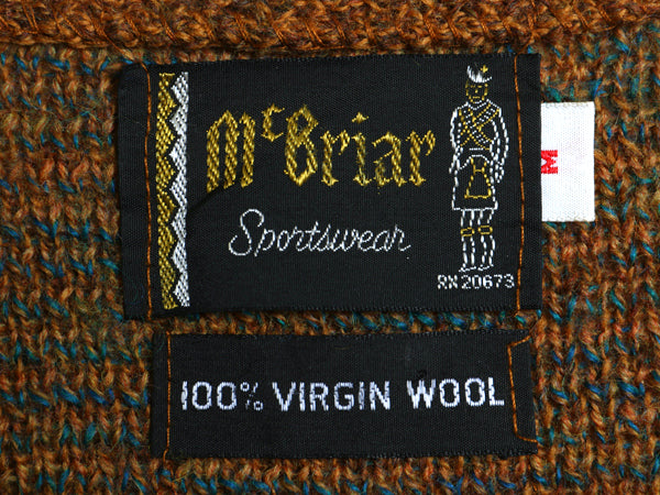 60s 70s ★ McBriar 総柄 ウール シャギー ニット カーディガン メンズ M 古着 ヴィンテージ セーター 毛長 前開き グランジ ポケット付き