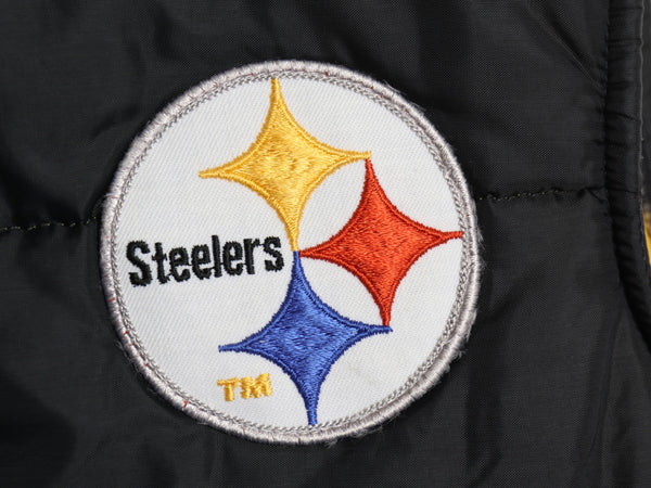 90s スティーラーズ 中綿 ナイロン キルティング ベスト キッズ XL メンズ S 程 古着 オールド NFL アメフト オフィシャル 重ね着 ブラック