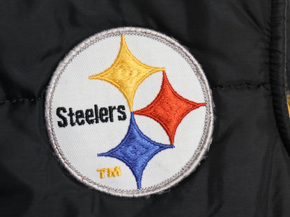 90s スティーラーズ 中綿 ナイロン キルティング ベスト キッズ XL メンズ S 程 古着 オールド NFL アメフト オフィシャル 重ね着 ブラック