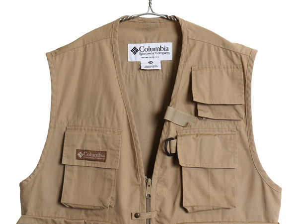 00s コロンビア フィッシング ベスト メンズ S M / オールド アウトドア ハンティング フルジップ 重ね着 前開き ショート丈 ワンポイント