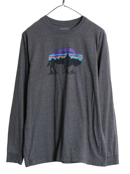 パタゴニア プリント 長袖 Tシャツ メンズ M 17年製 古着 アウトドア ロンT ロングスリーブ フィッツロイ バイソン イラスト グラフィック
