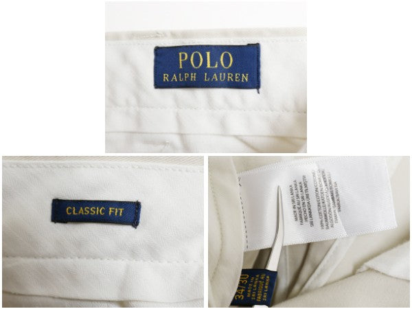 ポロ ラルフローレン チノ パンツ メンズ 34 30 古着 CLASSIC FIT コットン スラックス ノータック ストレート アーミー タイプ アイボリー