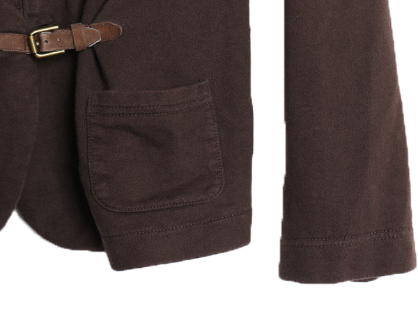 00s ラルフローレン カシュクール スウェット カーディガン レディース XL オールド 本革 レザー ベルト 羽織り 裏起毛なし ショート丈 茶