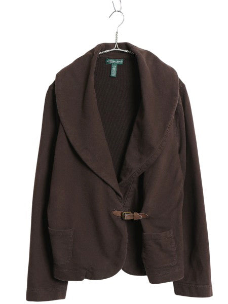 00s ラルフローレン カシュクール スウェット カーディガン レディース XL オールド 本革 レザー ベルト 羽織り 裏起毛なし ショート丈 茶