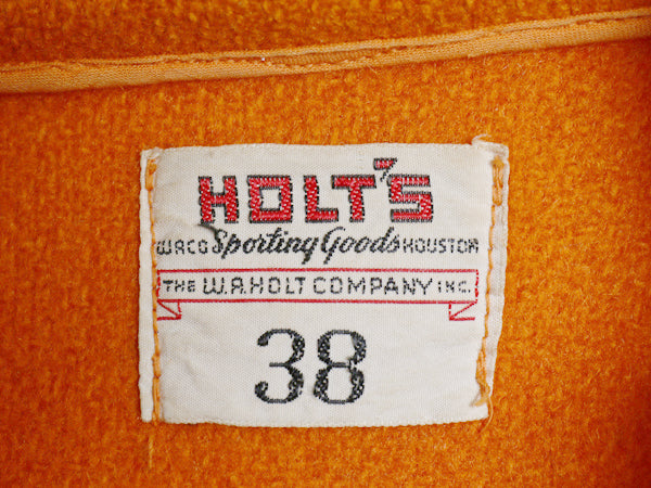 50s USA製 ★ HOLT'S メルトン ウール スタジャン 38 メンズ M 程 古着 ヴィンテージ サガラ ワッペン 襟付き アワードジャケット オレンジ