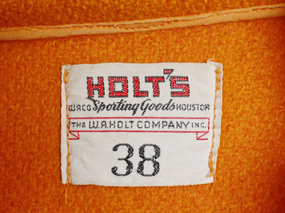 50s USA製 ★ HOLT'S メルトン ウール スタジャン 38 メンズ M 程 古着 ヴィンテージ サガラ ワッペン 襟付き アワードジャケット オレンジ