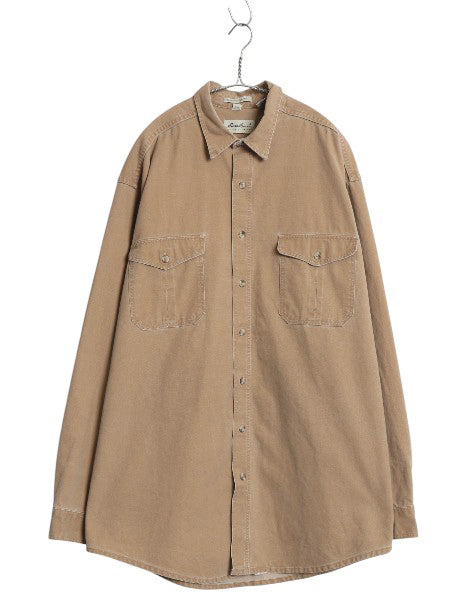 90s USA製 エディ―バウアー ダック 長袖 シャツ メンズ XL オールド ワーク アウトドア ヘビーウェイト コットン キャンバス 大きいサイズ