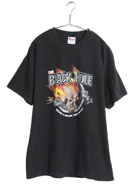 00s スカル ファイヤー イラスト プリント 半袖 Tシャツ メンズ L / オールド グラフィック アート ヘビーウェイト カットソー 黒 ヘインズ