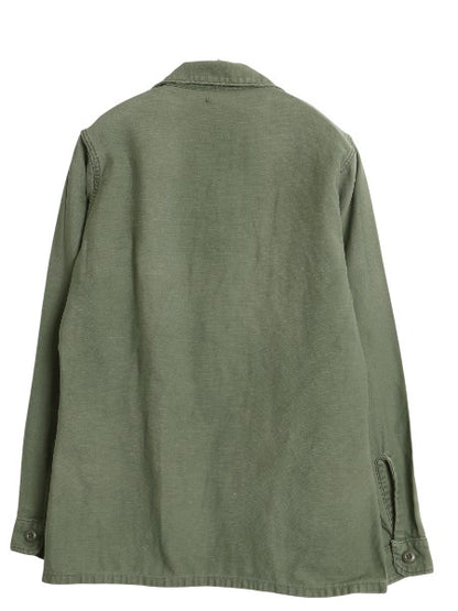 70s 米軍実物 USMC コットン サテン ユーティリティ シャツ M 程/ 72年製 ヴィンテージ OG107 シャツ袖 3rd 軍物 ミリタリー 海兵隊 カーキ