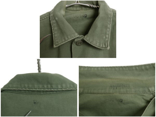 70s 米軍実物 USMC コットン サテン ユーティリティ シャツ M 程/ 72年製 ヴィンテージ OG107 シャツ袖 3rd 軍物 ミリタリー 海兵隊 カーキ