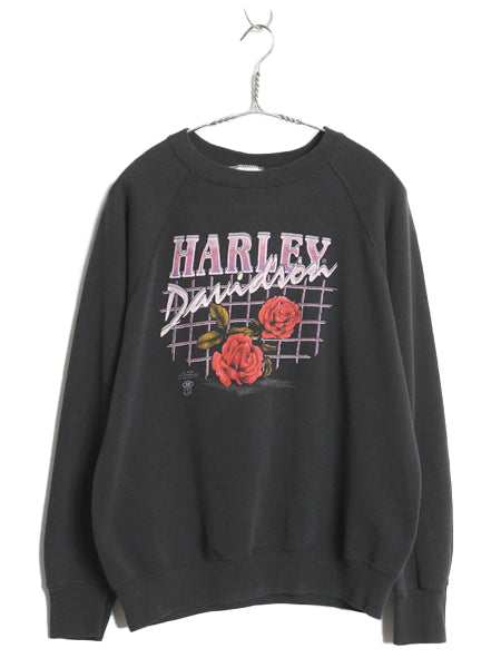 80s USA製 ★ 3Dエンブレム ハーレー ダビッドソン プリント スウェット メンズ M / ヴィンテージ オフィシャル 当時物 バラ バイク アート