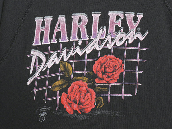 80s USA製 ★ 3Dエンブレム ハーレー ダビッドソン プリント スウェット メンズ M / ヴィンテージ オフィシャル 当時物 バラ バイク アート
