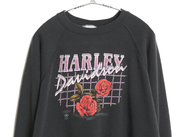 80s USA製 ★ 3Dエンブレム ハーレー ダビッドソン プリント スウェット メンズ M / ヴィンテージ オフィシャル 当時物 バラ バイク アート
