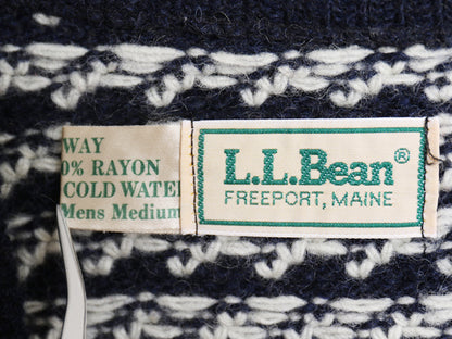 80s ノルウェー製 エルエルビーン バーズアイ ニット セーター メンズ M / ヴィンテージ アウトドア ウール レーヨン ノルディック 紺 白