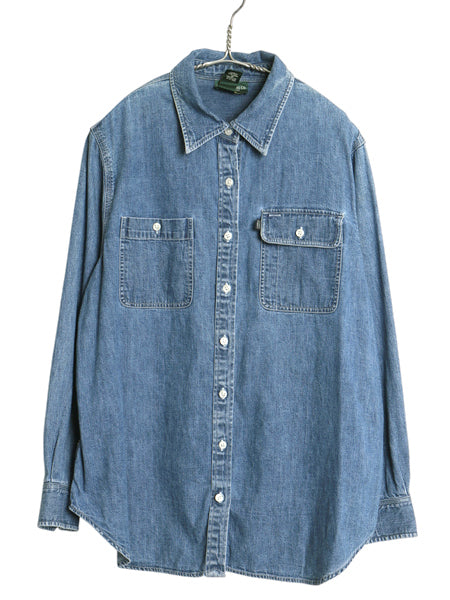 90s ラルフローレン ジーンズ デニム 長袖 シャツ レディース L 程 古着 オールド ポロ ワーク 長袖シャツ ガチャポケ ヴィンテージ モデル
