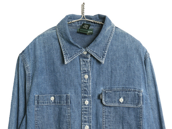 90s ラルフローレン ジーンズ デニム 長袖 シャツ レディース L 程 古着 オールド ポロ ワーク 長袖シャツ ガチャポケ ヴィンテージ モデル