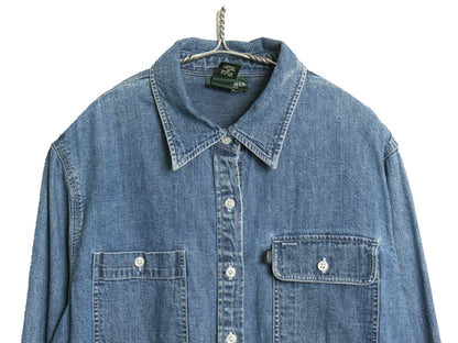 90s ラルフローレン ジーンズ デニム 長袖 シャツ レディース L 程 古着 オールド ポロ ワーク 長袖シャツ ガチャポケ ヴィンテージ モデル