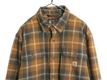 US企画 カーハート 長袖 ヘビー フランネル シャツ メンズ L / 古着 チェック LOOSE FIT ネルシャツ ヘビーウェイト コットン ワンポイント