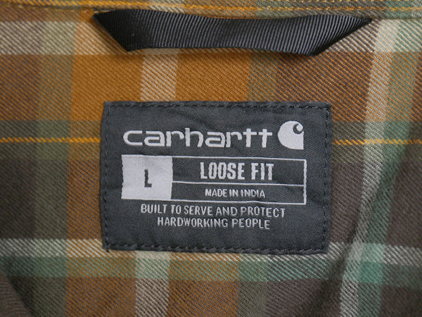 US企画 カーハート 長袖 ヘビー フランネル シャツ メンズ L / 古着 チェック LOOSE FIT ネルシャツ ヘビーウェイト コットン ワンポイント