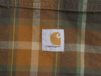 US企画 カーハート 長袖 ヘビー フランネル シャツ メンズ L / 古着 チェック LOOSE FIT ネルシャツ ヘビーウェイト コットン ワンポイント