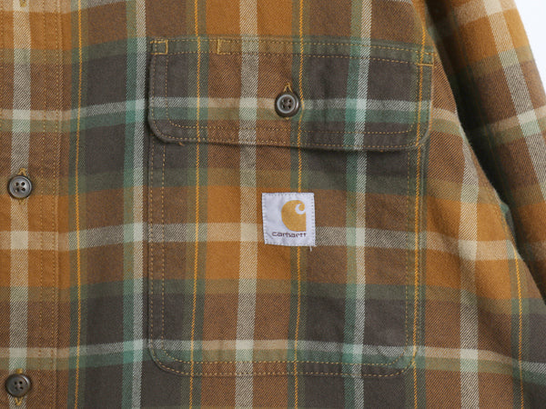 US企画 カーハート 長袖 ヘビー フランネル シャツ メンズ L / 古着 チェック LOOSE FIT ネルシャツ ヘビーウェイト コットン ワンポイント