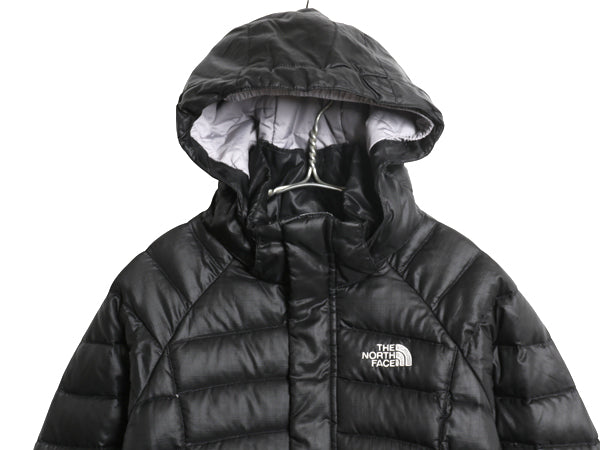 ノースフェイス ナイロン ダウン パーカー ジャケット ガールズ M 140cm 程 アウトドア フルジップ 550フィル ジャンパー ブラック 子供用