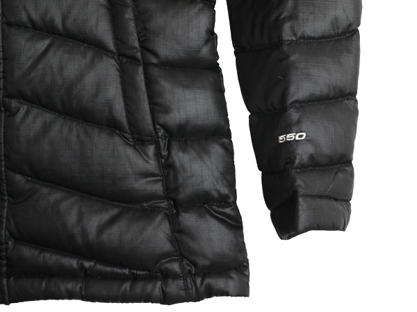 ノースフェイス ナイロン ダウン パーカー ジャケット ガールズ M 140cm 程 アウトドア フルジップ 550フィル ジャンパー ブラック 子供用