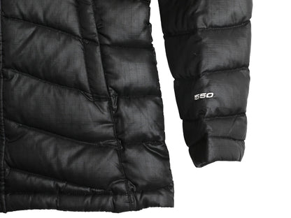 ノースフェイス ナイロン ダウン パーカー ジャケット ガールズ M 140cm 程 アウトドア フルジップ 550フィル ジャンパー ブラック 子供用