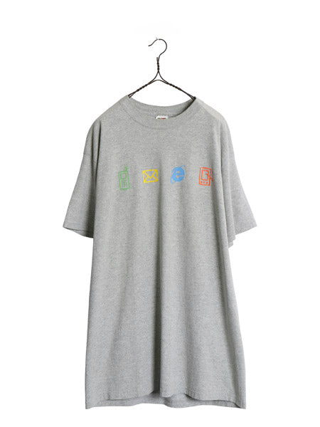 90s 00s ★ マイクロソフト Windows イラスト プリント Tシャツ メンズ XL / オールド 企業物 当時物 ロゴ グラフィック コンピューター 灰