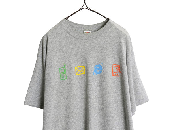 90s 00s ★ マイクロソフト Windows イラスト プリント Tシャツ メンズ XL / オールド 企業物 当時物 ロゴ グラフィック コンピューター 灰