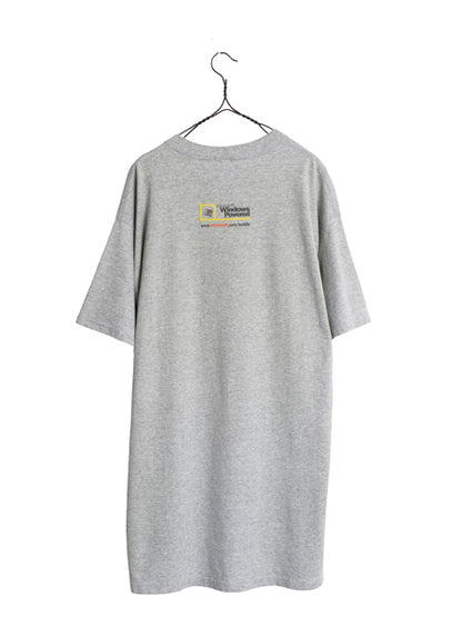90s 00s ★ マイクロソフト Windows イラスト プリント Tシャツ メンズ XL / オールド 企業物 当時物 ロゴ グラフィック コンピューター 灰