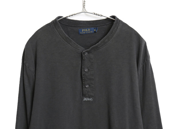 ポロ ラルフローレン ヘンリーネック 長袖 Tシャツ メンズ XL / ロンT カットソー シングルステッチ スラブ織り インナー 大きいサイズ 黒