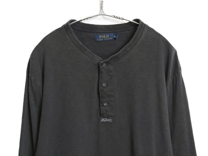 ポロ ラルフローレン ヘンリーネック 長袖 Tシャツ メンズ XL / ロンT カットソー シングルステッチ スラブ織り インナー 大きいサイズ 黒