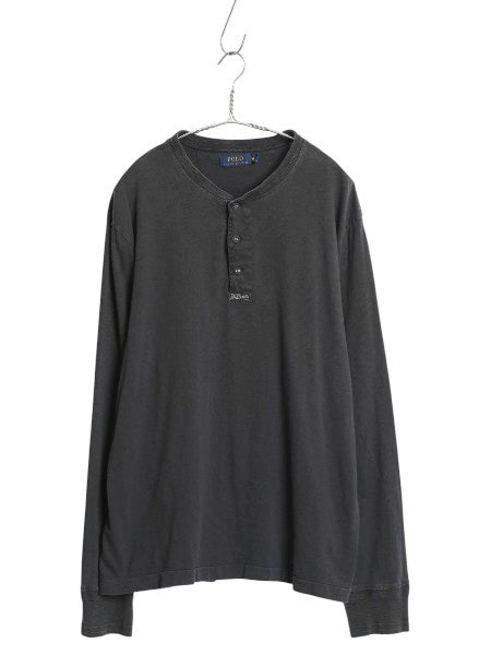 ポロ ラルフローレン ヘンリーネック 長袖 Tシャツ メンズ XL / ロンT カットソー シングルステッチ スラブ織り インナー 大きいサイズ 黒