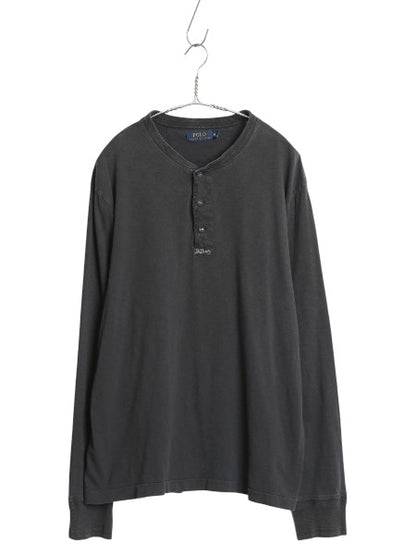 ポロ ラルフローレン ヘンリーネック 長袖 Tシャツ メンズ XL / ロンT カットソー シングルステッチ スラブ織り インナー 大きいサイズ 黒