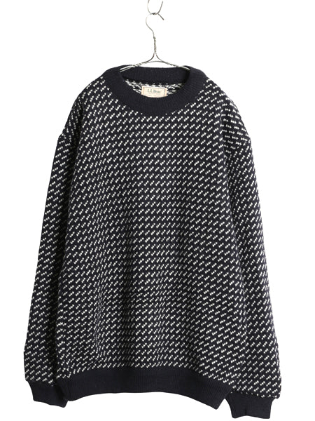 80s ノルウェー製 エルエルビーン バーズアイ ニット セーター メンズ L / 旧タグ ヴィンテージ ウール ノルディック 総柄 ツートン 紺 白