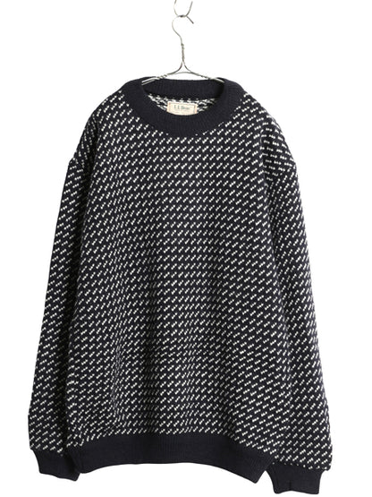 80s ノルウェー製 エルエルビーン バーズアイ ニット セーター メンズ L / 旧タグ ヴィンテージ ウール ノルディック 総柄 ツートン 紺 白