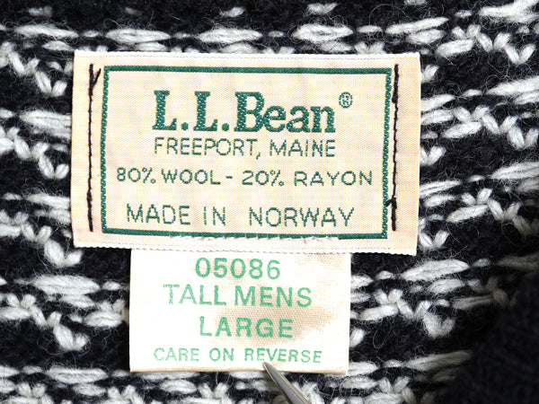 80s ノルウェー製 エルエルビーン バーズアイ ニット セーター メンズ L / 旧タグ ヴィンテージ ウール ノルディック 総柄 ツートン 紺 白