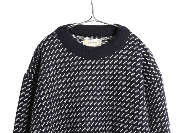 80s ノルウェー製 エルエルビーン バーズアイ ニット セーター メンズ L / 旧タグ ヴィンテージ ウール ノルディック 総柄 ツートン 紺 白