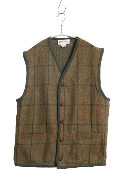 デッドストック 00s オービス チェック ウール ベスト メンズ M / 新品 オールド ニット セーター 切替 重ね着 ポケット付き マルチカラー