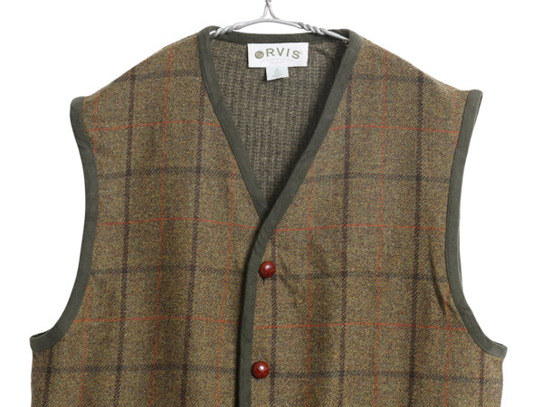 デッドストック 00s オービス チェック ウール ベスト メンズ M / 新品 オールド ニット セーター 切替 重ね着 ポケット付き マルチカラー