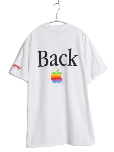 90s ★ アップル レインボー ロゴ 両面 プリント Tシャツ メンズ L オールド 企業物 当時物 MAC コンピューター ジョーク グラフィック 白