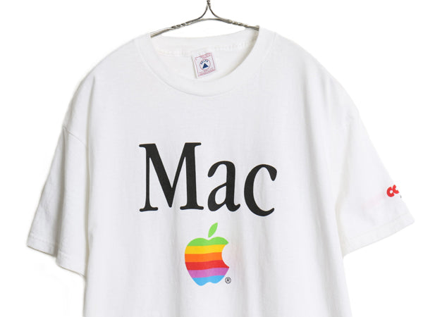 90s ★ アップル レインボー ロゴ 両面 プリント Tシャツ メンズ L オールド 企業物 当時物 MAC コンピューター ジョーク グラフィック 白