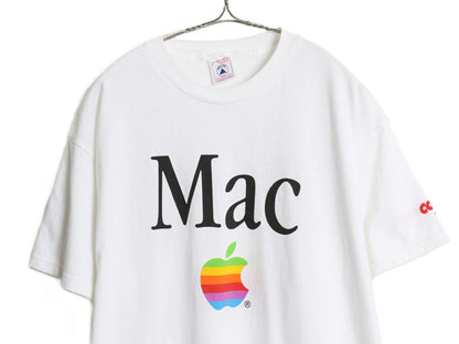 90s ★ アップル レインボー ロゴ 両面 プリント Tシャツ メンズ L オールド 企業物 当時物 MAC コンピューター ジョーク グラフィック 白