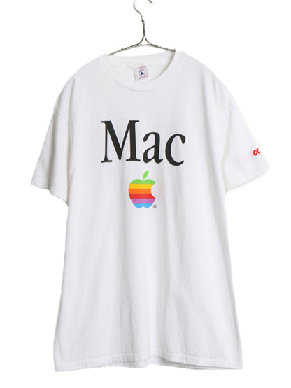 90s ★ アップル レインボー ロゴ 両面 プリント Tシャツ メンズ L オールド 企業物 当時物 MAC コンピューター ジョーク グラフィック 白