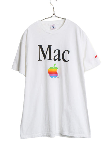 90s ★ アップル レインボー ロゴ 両面 プリント Tシャツ メンズ L オールド 企業物 当時物 MAC コンピューター ジョーク グラフィック 白