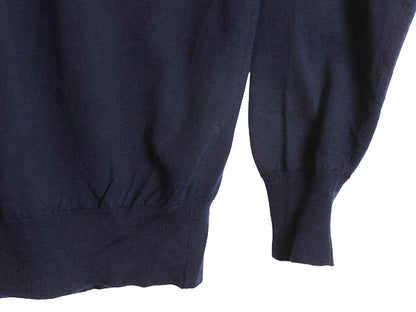 60s 70s イギリス製 ★ アランペイン ウール ニット ポロシャツ メンズ M / 古着 ヴィンテージ 襟付き ハイゲージ セーター シャツ 無地 紺