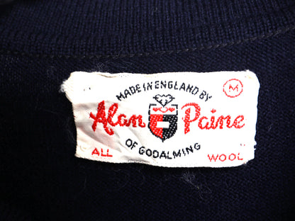 60s 70s イギリス製 ★ アランペイン ウール ニット ポロシャツ メンズ M / 古着 ヴィンテージ 襟付き ハイゲージ セーター シャツ 無地 紺