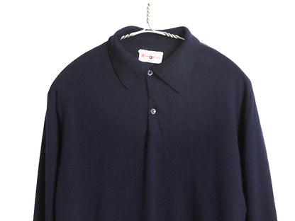 60s 70s イギリス製 ★ アランペイン ウール ニット ポロシャツ メンズ M / 古着 ヴィンテージ 襟付き ハイゲージ セーター シャツ 無地 紺